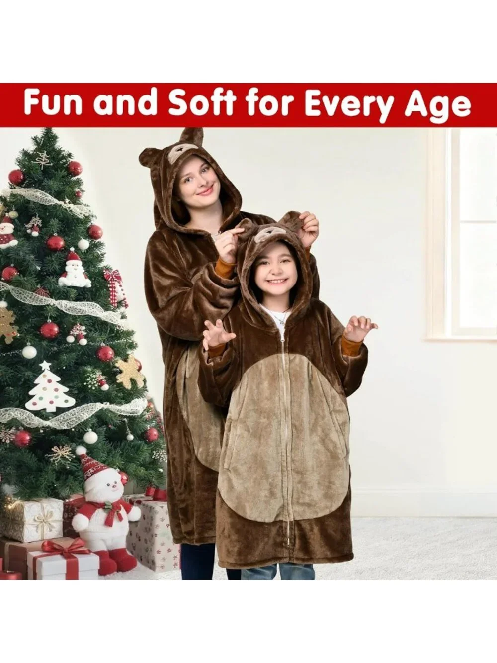 Cozy Bear Hoodie Blanket for Halloween & Birthday Gifts | Cute Flannel Zipper